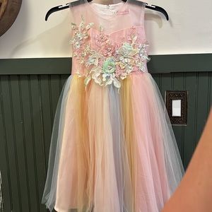 Rainbow tulle dress with lace bodice sz 6-8